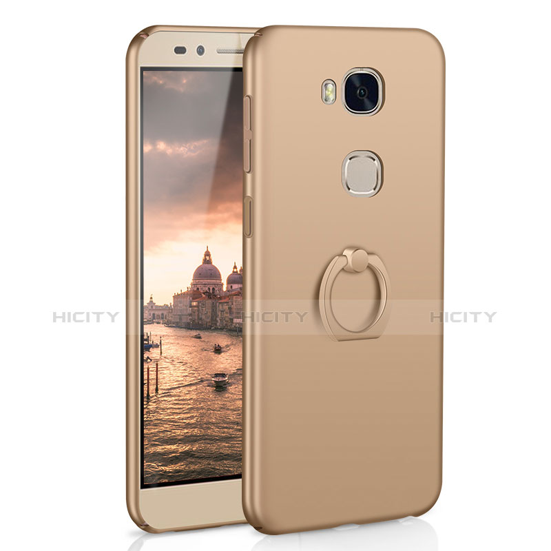 Funda Dura Plastico Rigida Carcasa Mate con Anillo de dedo Soporte A01 para Huawei Honor Play 5X Oro