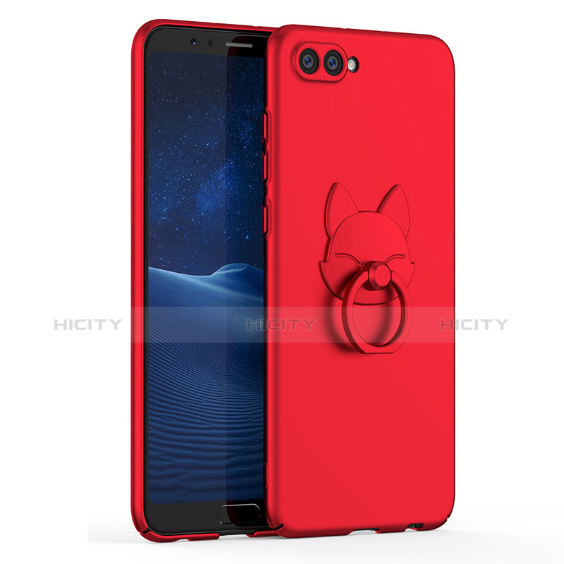 Funda Dura Plastico Rigida Carcasa Mate con Anillo de dedo Soporte A01 para Huawei Honor V10 Rojo