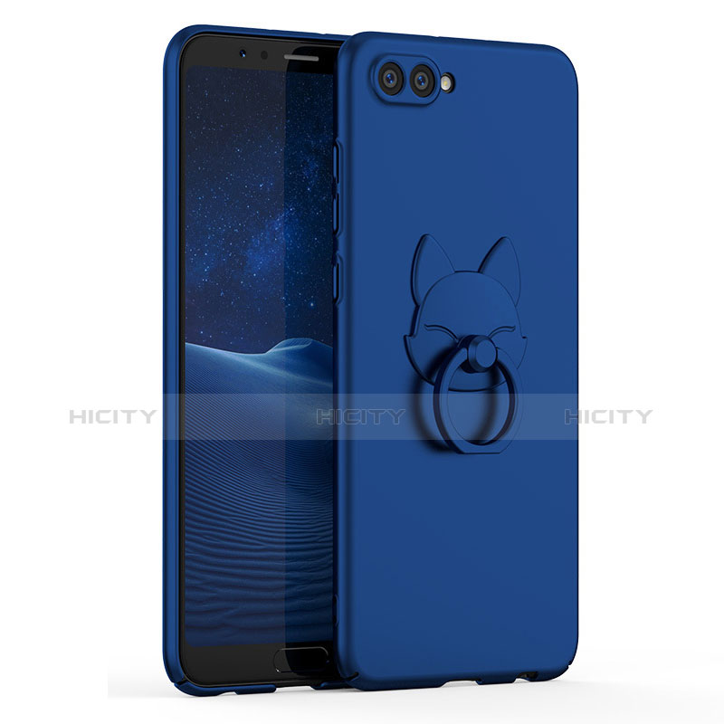 Funda Dura Plastico Rigida Carcasa Mate con Anillo de dedo Soporte A01 para Huawei Honor View 10 Azul