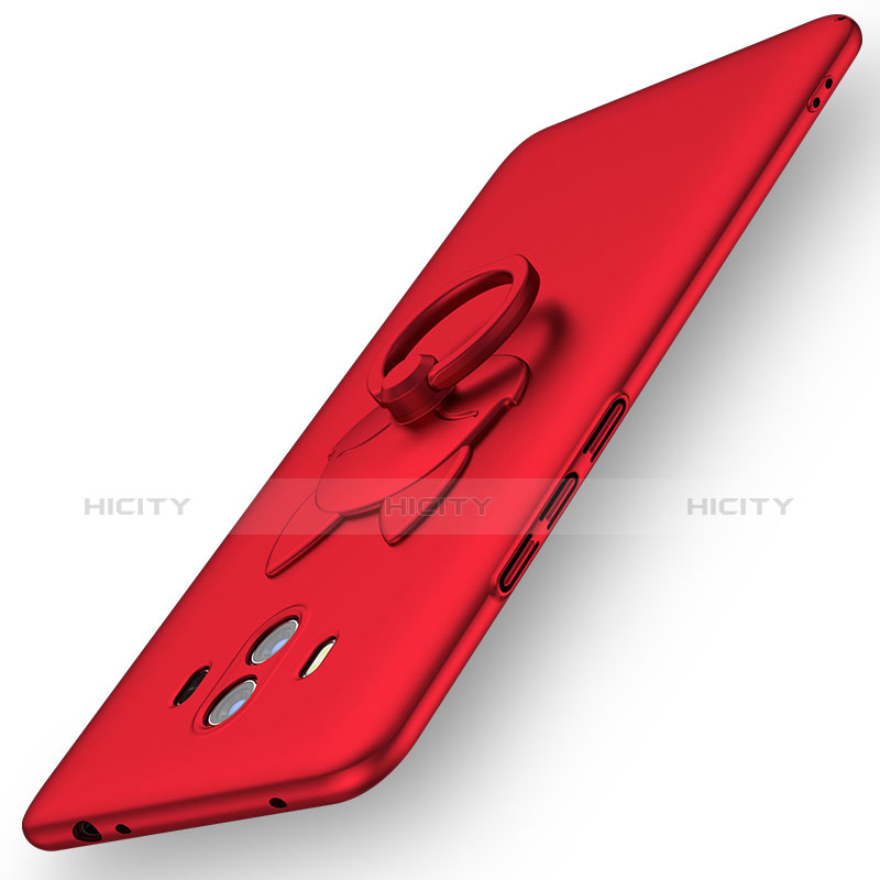 Funda Dura Plastico Rigida Carcasa Mate con Anillo de dedo Soporte A01 para Huawei Mate 10 Rojo