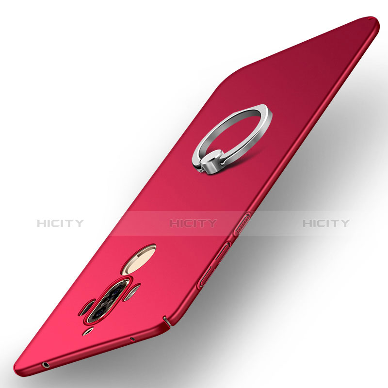 Funda Dura Plastico Rigida Carcasa Mate con Anillo de dedo Soporte A01 para Huawei Mate 9 Rojo
