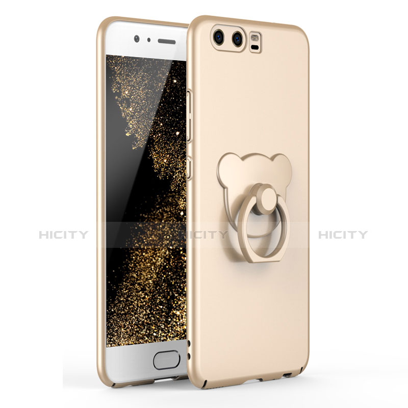 Funda Dura Plastico Rigida Carcasa Mate con Anillo de dedo Soporte A01 para Huawei P10 Oro