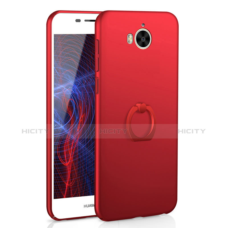 Funda Dura Plastico Rigida Carcasa Mate con Anillo de dedo Soporte A01 para Huawei Y5 III Y5 3 Rojo