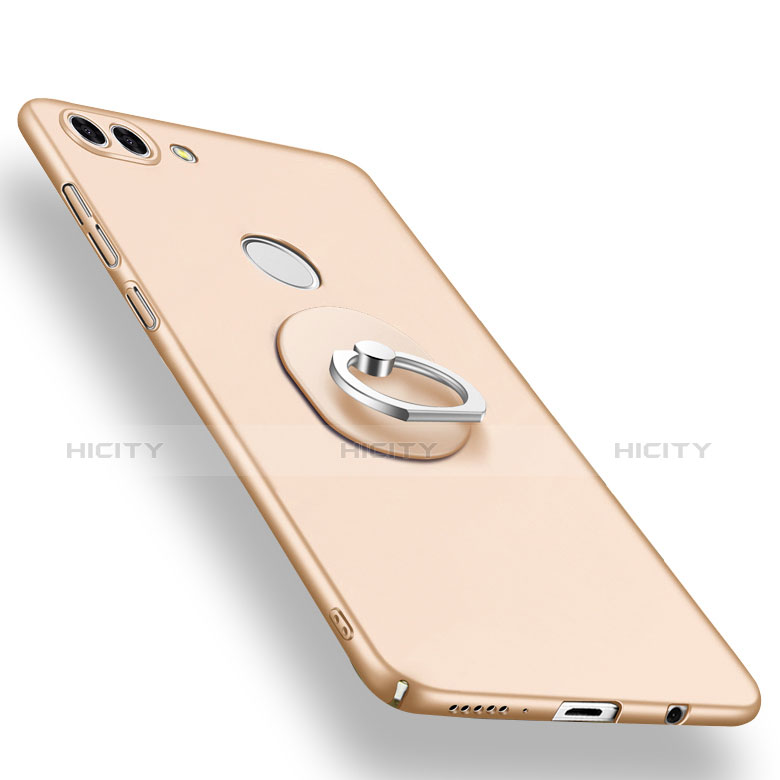 Funda Dura Plastico Rigida Carcasa Mate con Anillo de dedo Soporte A01 para Huawei Y9 (2018) Oro