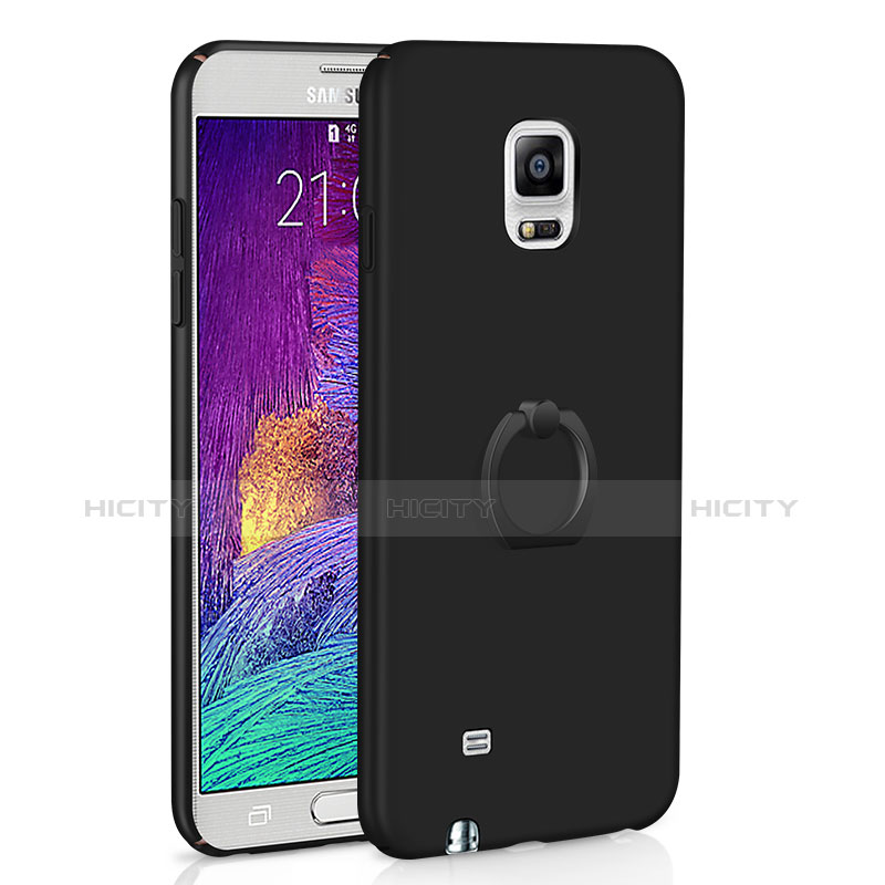 Funda Dura Plastico Rigida Carcasa Mate con Anillo de dedo Soporte A01 para Samsung Galaxy Note 4 Duos N9100 Dual SIM Negro