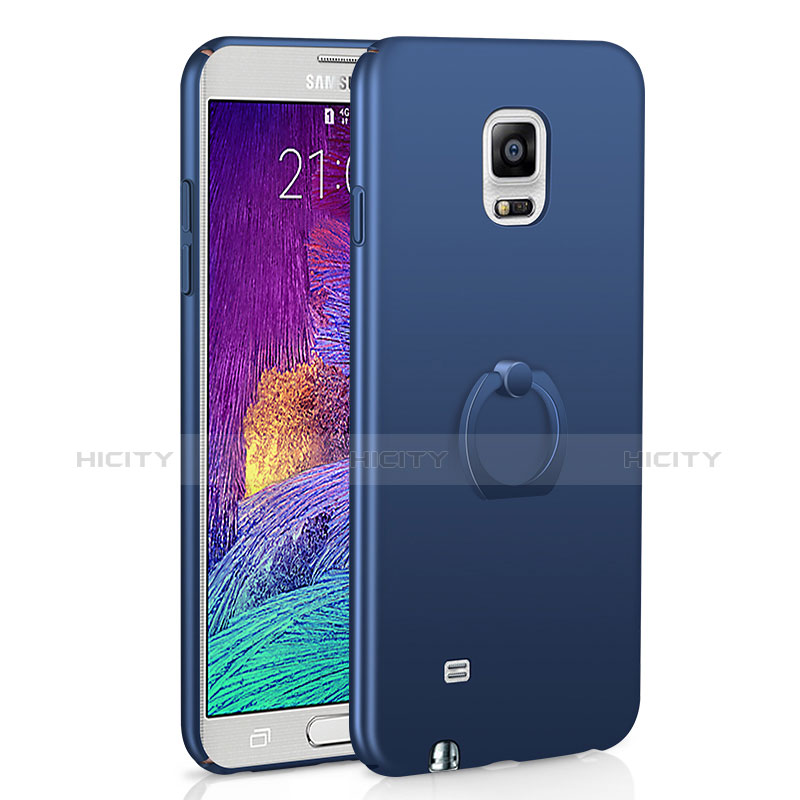 Funda Dura Plastico Rigida Carcasa Mate con Anillo de dedo Soporte A01 para Samsung Galaxy Note 4 SM-N910F Azul