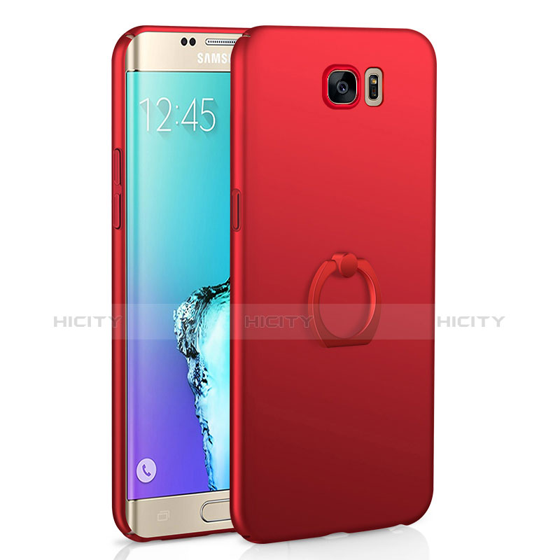 Funda Dura Plastico Rigida Carcasa Mate con Anillo de dedo Soporte A01 para Samsung Galaxy S6 Edge SM-G925 Rojo