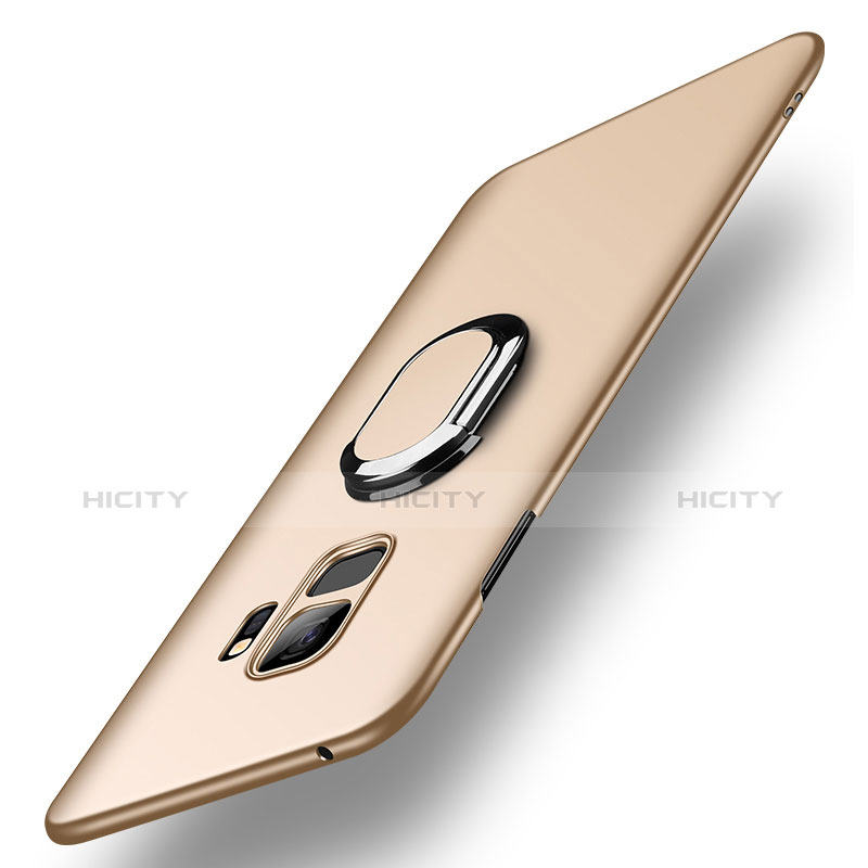 Funda Dura Plastico Rigida Carcasa Mate con Anillo de dedo Soporte A01 para Samsung Galaxy S9 Oro