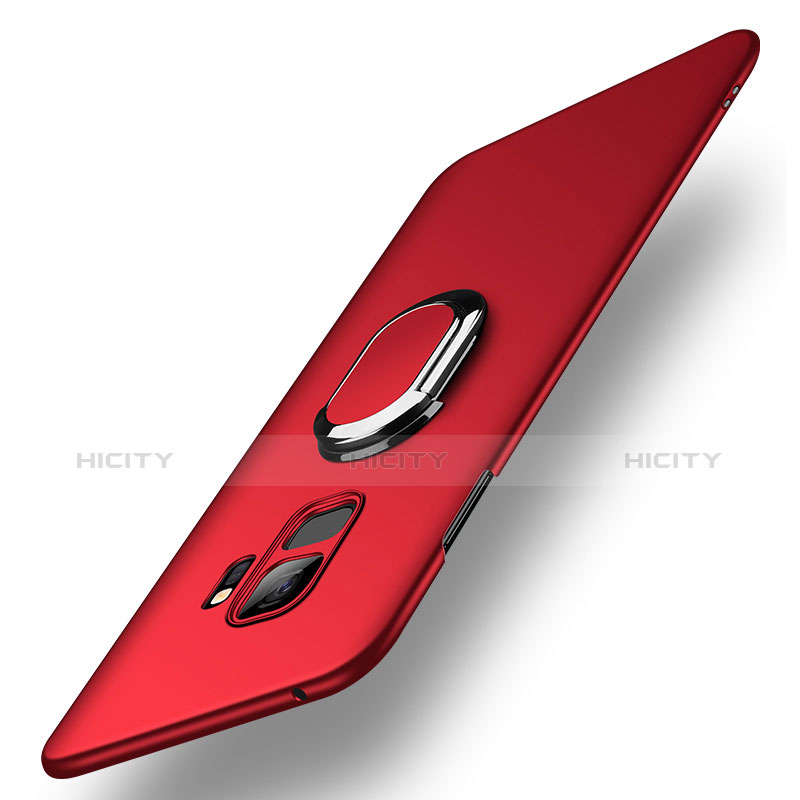Funda Dura Plastico Rigida Carcasa Mate con Anillo de dedo Soporte A01 para Samsung Galaxy S9 Rojo