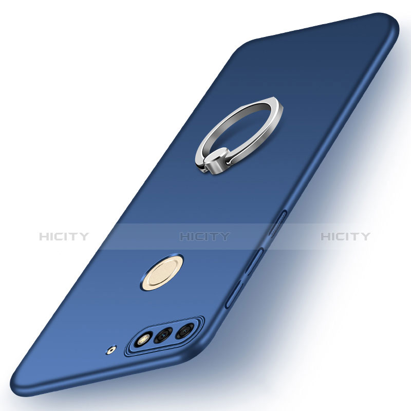 Funda Dura Plastico Rigida Carcasa Mate con Anillo de dedo Soporte A02 para Huawei Enjoy 8 Azul