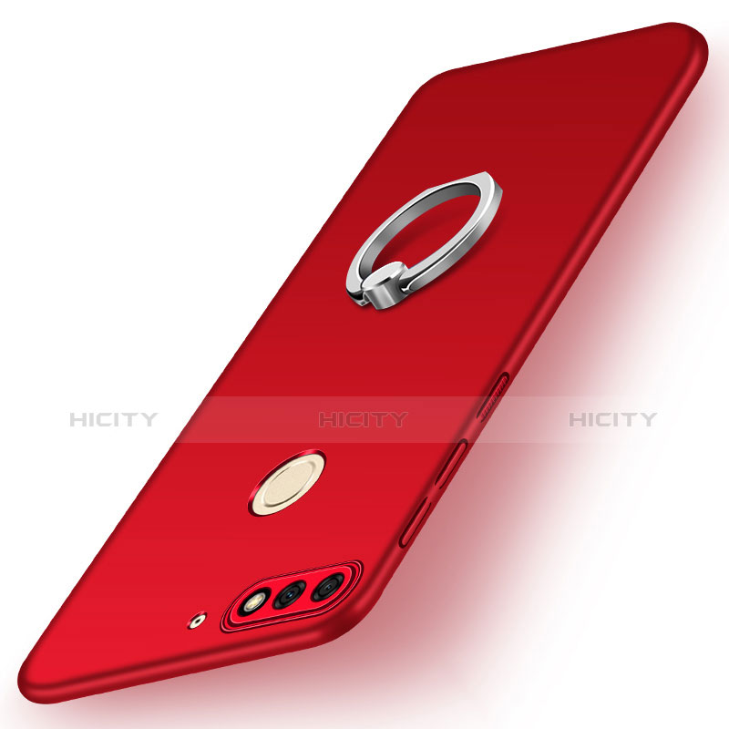 Funda Dura Plastico Rigida Carcasa Mate con Anillo de dedo Soporte A02 para Huawei Honor 7C Rojo