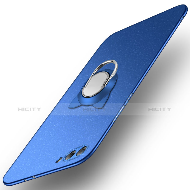 Funda Dura Plastico Rigida Carcasa Mate con Anillo de dedo Soporte A02 para Huawei Honor V10 Azul