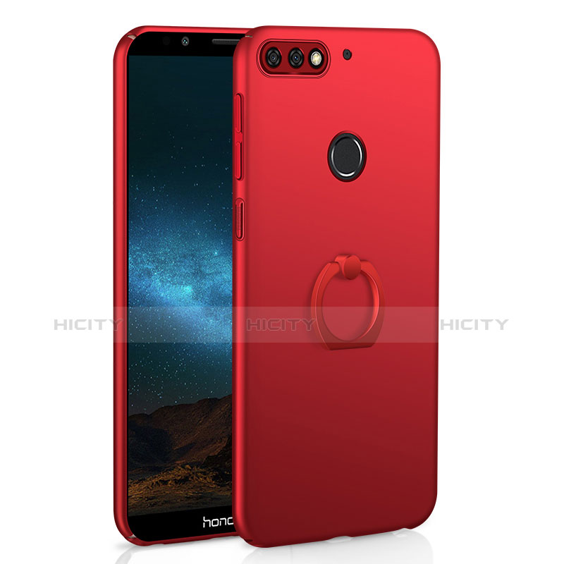Funda Dura Plastico Rigida Carcasa Mate con Anillo de dedo Soporte A03 para Huawei Enjoy 8 Rojo