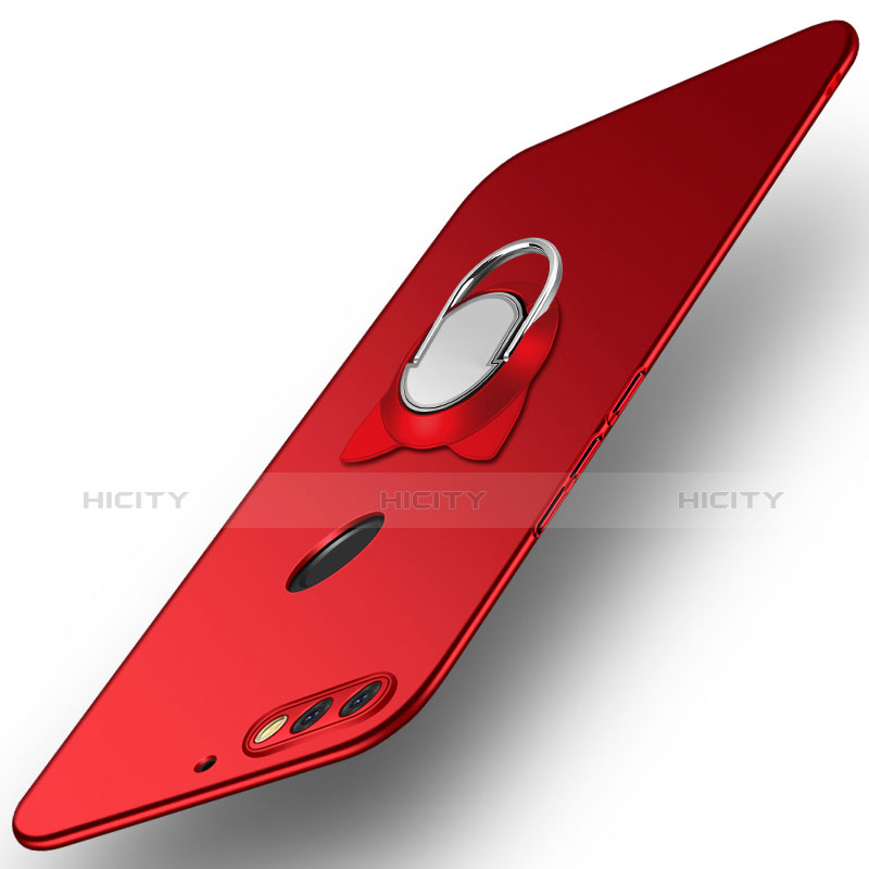Funda Dura Plastico Rigida Carcasa Mate con Anillo de dedo Soporte A04 para Huawei Honor 7C Rojo