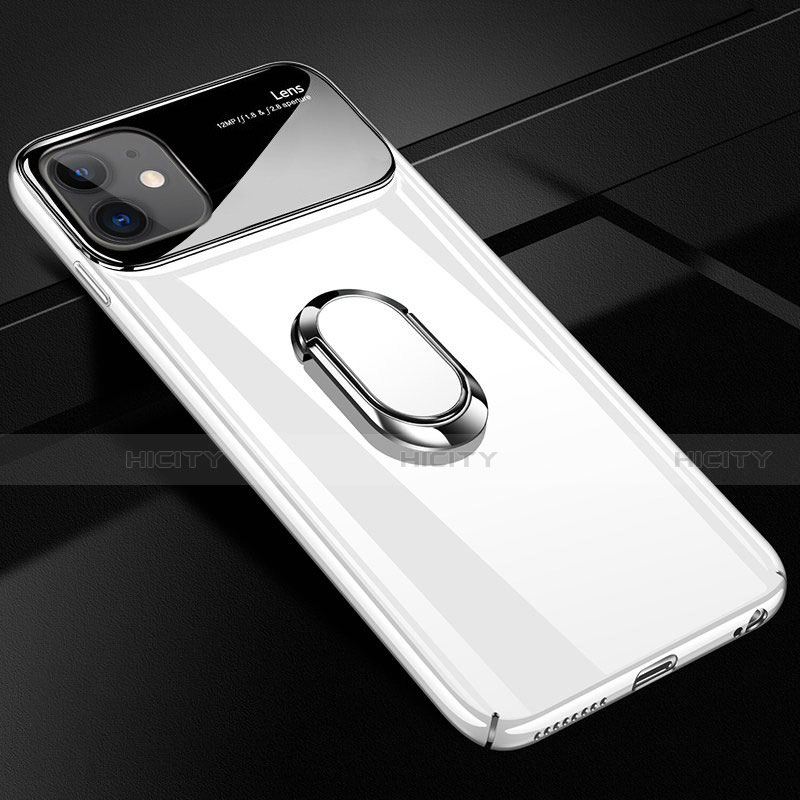 Funda Dura Plastico Rigida Carcasa Mate con Magnetico Anillo de dedo Soporte A01 para Apple iPhone 12 Mini Blanco