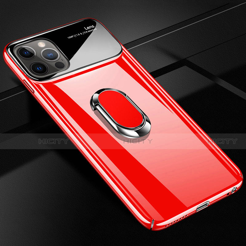 Funda Dura Plastico Rigida Carcasa Mate con Magnetico Anillo de dedo Soporte A01 para Apple iPhone 12 Pro Rojo