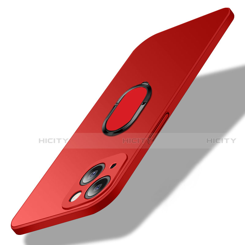 Funda Dura Plastico Rigida Carcasa Mate con Magnetico Anillo de dedo Soporte A01 para Apple iPhone 13 Mini Rojo