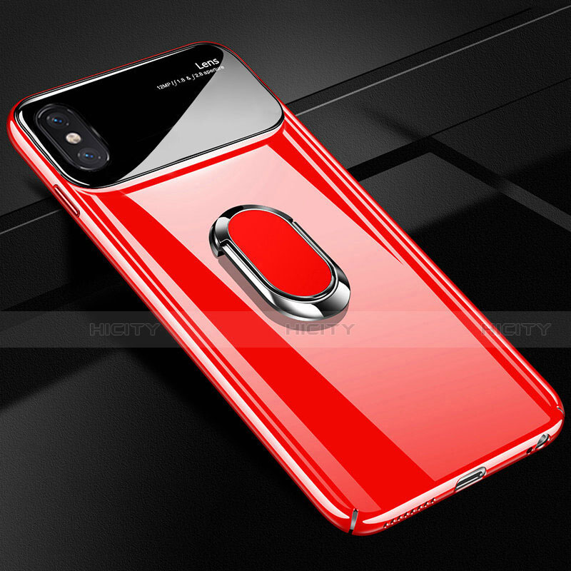Funda Dura Plastico Rigida Carcasa Mate con Magnetico Anillo de dedo Soporte A01 para Apple iPhone Xs Max Rojo