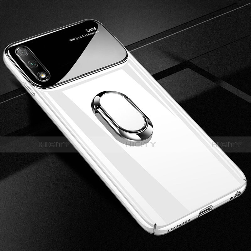 Funda Dura Plastico Rigida Carcasa Mate con Magnetico Anillo de dedo Soporte A01 para Huawei Enjoy 10 Blanco