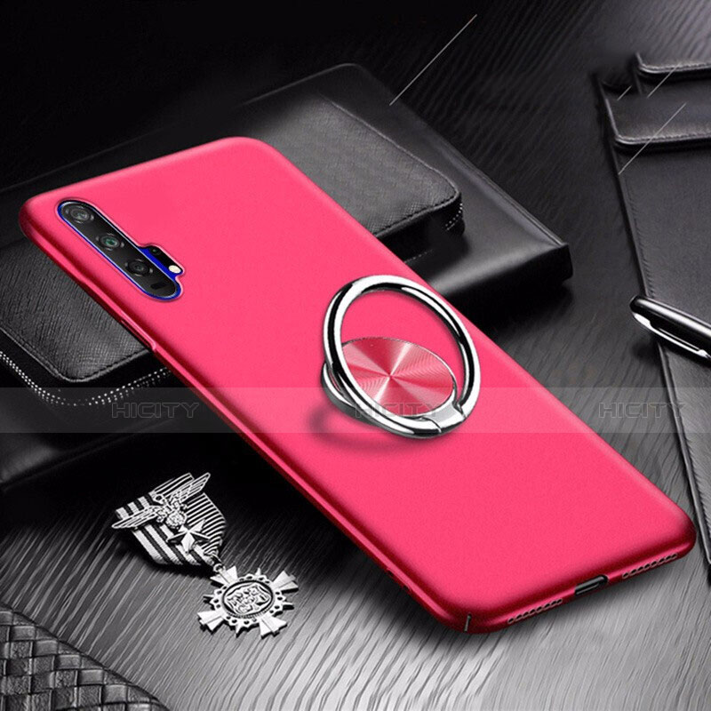 Funda Dura Plastico Rigida Carcasa Mate con Magnetico Anillo de dedo Soporte A01 para Huawei Honor 20 Pro Rojo