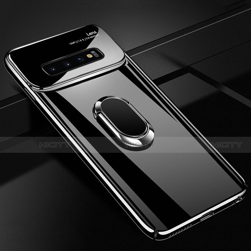 Funda Dura Plastico Rigida Carcasa Mate con Magnetico Anillo de dedo Soporte A01 para Samsung Galaxy S10 Plus Negro