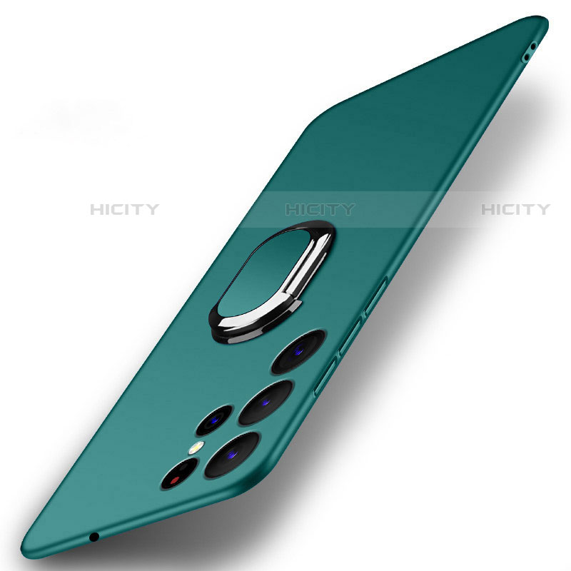 Funda Dura Plastico Rigida Carcasa Mate con Magnetico Anillo de dedo Soporte A01 para Samsung Galaxy S21 Ultra 5G Verde