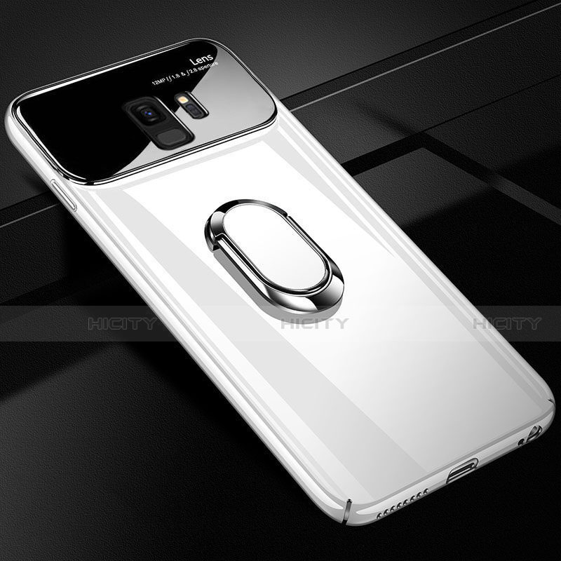 Funda Dura Plastico Rigida Carcasa Mate con Magnetico Anillo de dedo Soporte A01 para Samsung Galaxy S9 Blanco