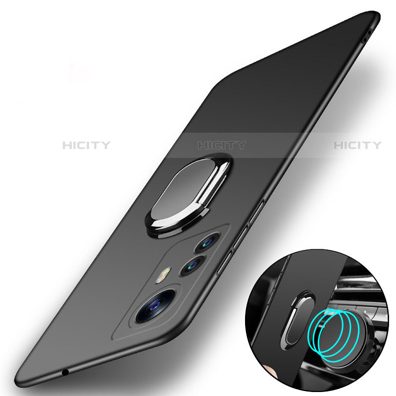 Funda Dura Plastico Rigida Carcasa Mate con Magnetico Anillo de dedo Soporte A01 para Xiaomi Mi 12 Pro 5G Negro