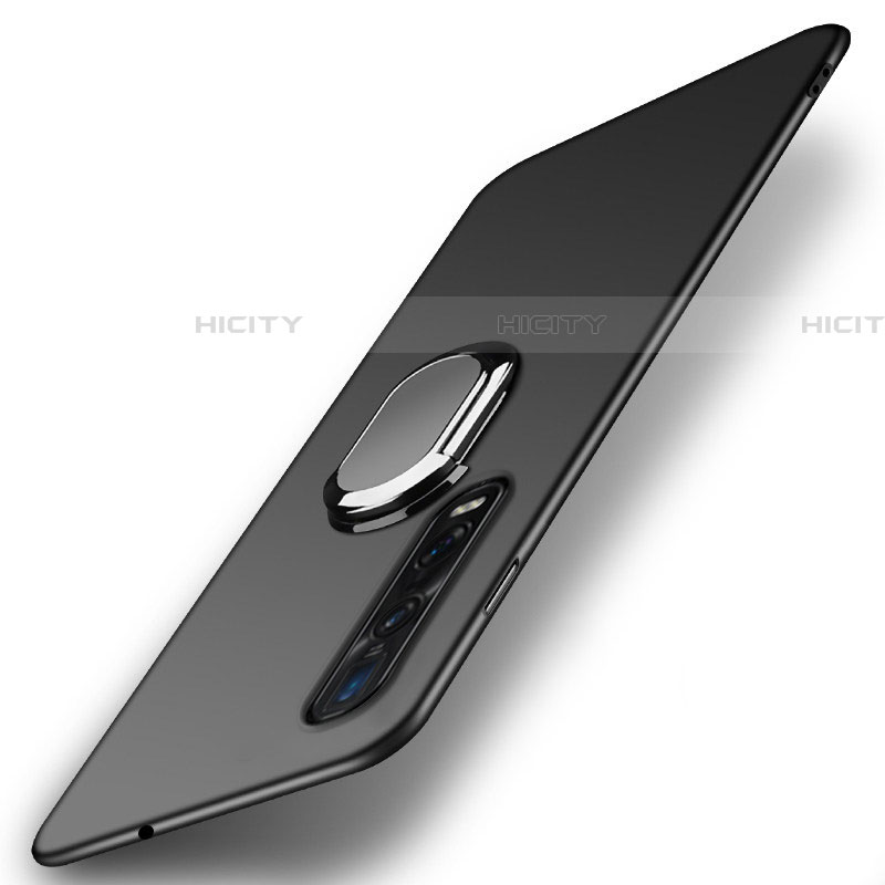 Funda Dura Plastico Rigida Carcasa Mate con Magnetico Anillo de dedo Soporte A02 para Oppo Find X2 Pro Negro