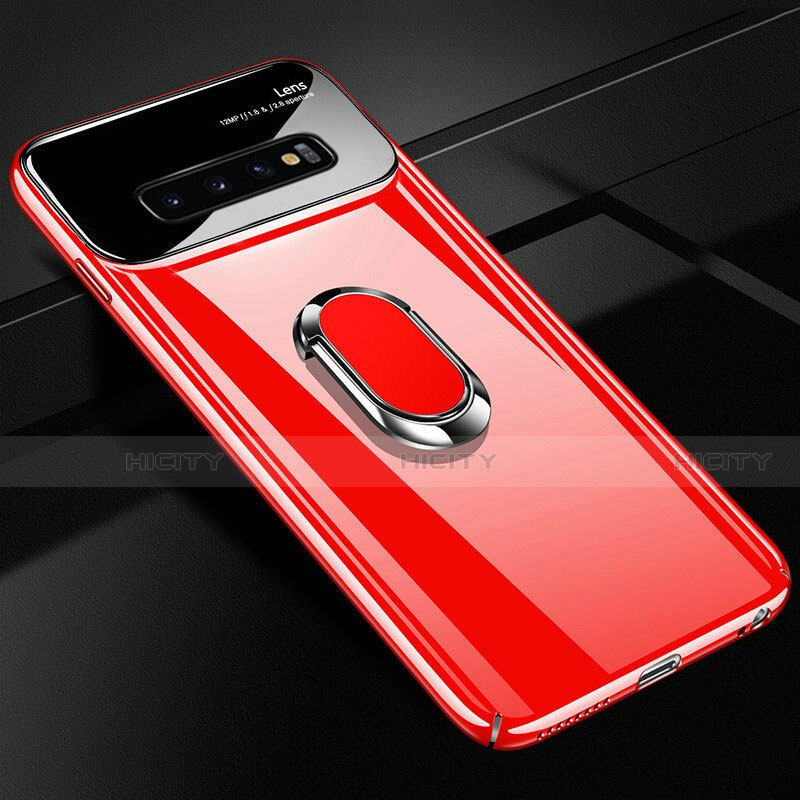 Funda Dura Plastico Rigida Carcasa Mate con Magnetico Anillo de dedo Soporte A02 para Samsung Galaxy S10 Rojo