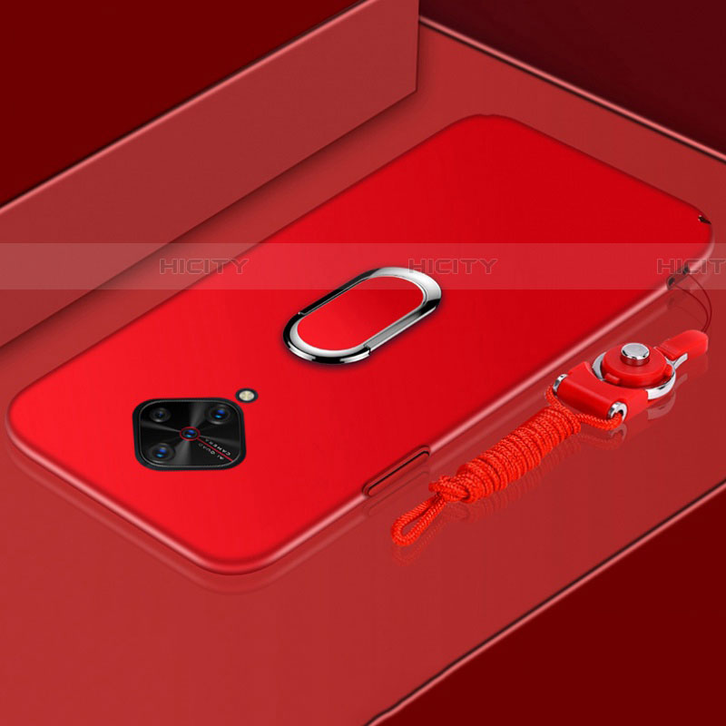Funda Dura Plastico Rigida Carcasa Mate con Magnetico Anillo de dedo Soporte A02 para Vivo X50 Lite Rojo