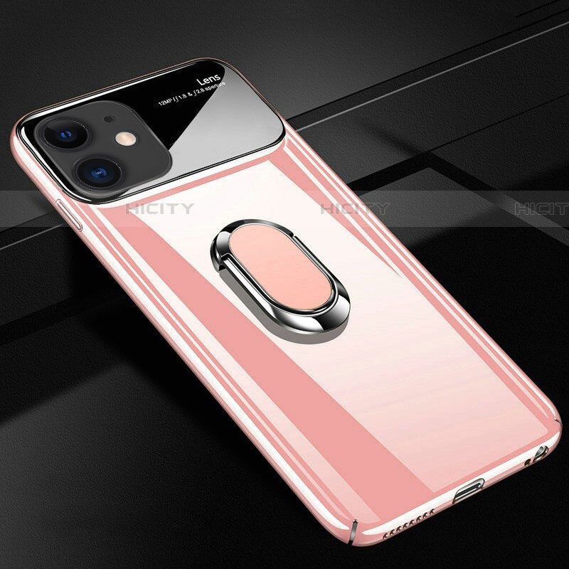 Funda Dura Plastico Rigida Carcasa Mate con Magnetico Anillo de dedo Soporte P01 para Apple iPhone 11 Oro Rosa