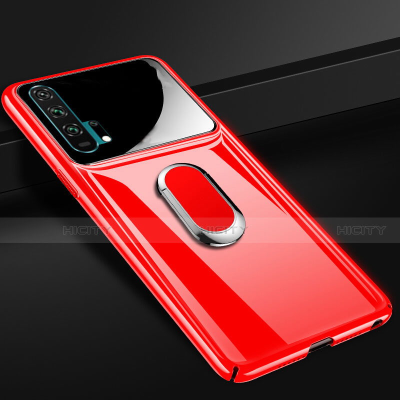Funda Dura Plastico Rigida Carcasa Mate con Magnetico Anillo de dedo Soporte P01 para Huawei Honor 20 Pro Rojo