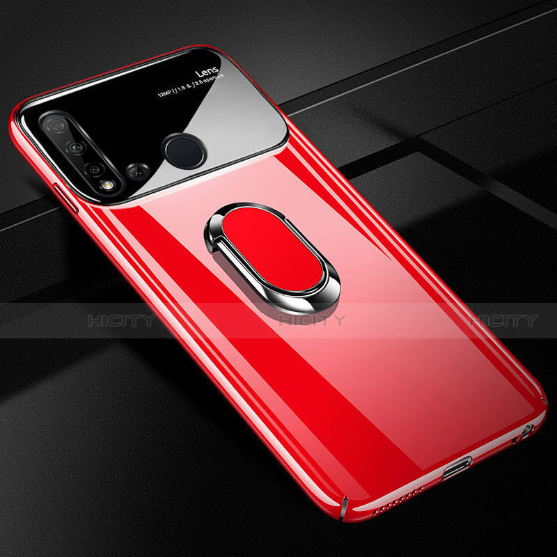 Funda Dura Plastico Rigida Carcasa Mate con Magnetico Anillo de dedo Soporte P01 para Huawei P20 Lite (2019) Rojo