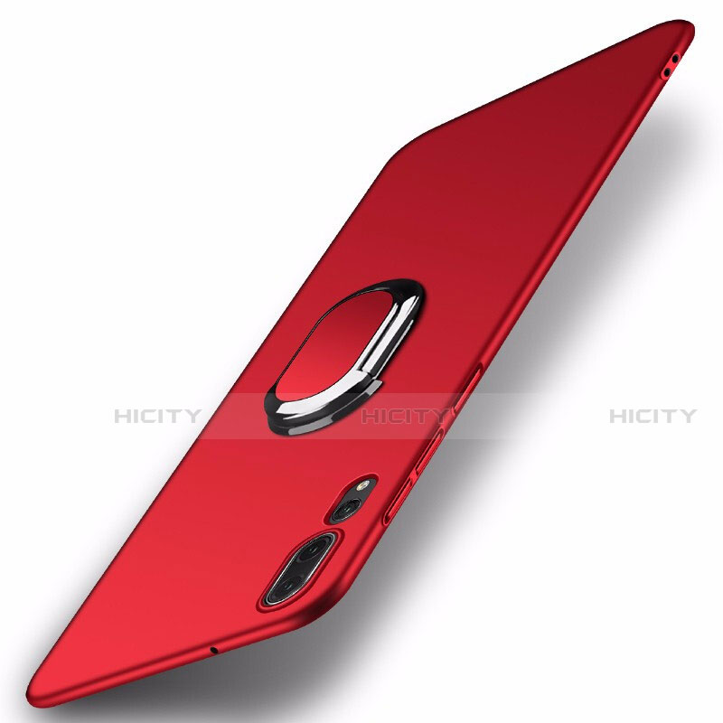 Funda Dura Plastico Rigida Carcasa Mate con Magnetico Anillo de dedo Soporte P01 para Huawei P20 Pro Rojo