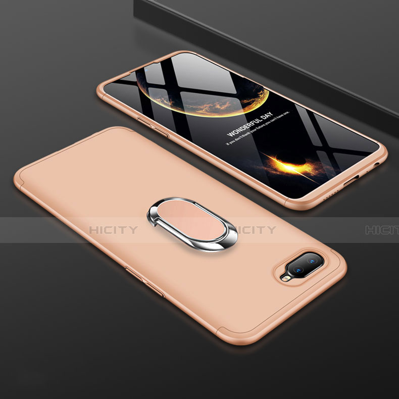 Funda Dura Plastico Rigida Carcasa Mate con Magnetico Anillo de dedo Soporte P01 para Oppo K1 Oro