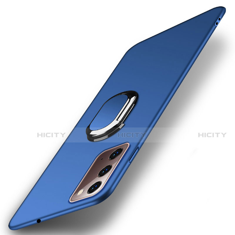 Funda Dura Plastico Rigida Carcasa Mate con Magnetico Anillo de dedo Soporte P01 para Samsung Galaxy Note 20 5G Azul