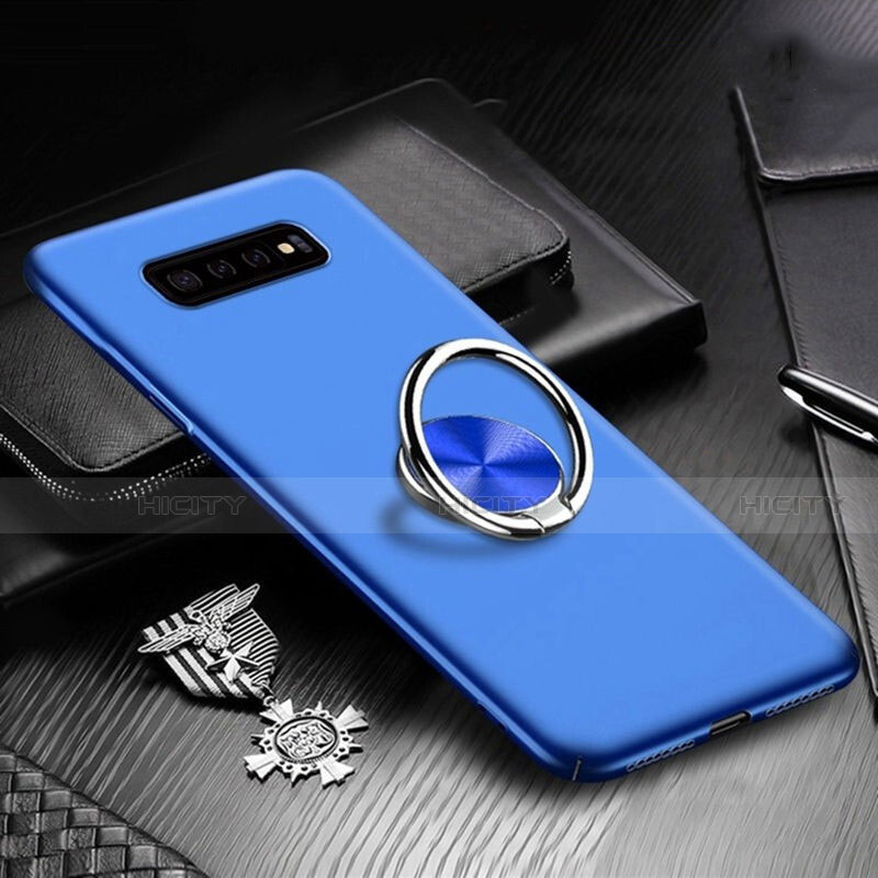 Funda Dura Plastico Rigida Carcasa Mate con Magnetico Anillo de dedo Soporte P01 para Samsung Galaxy S10 Azul