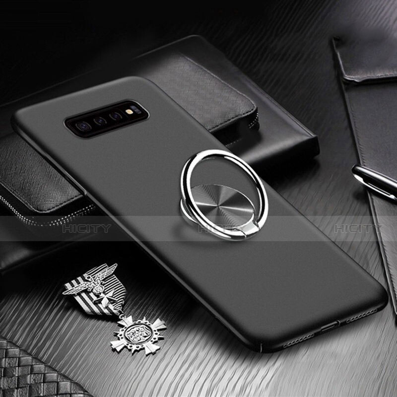 Funda Dura Plastico Rigida Carcasa Mate con Magnetico Anillo de dedo Soporte P01 para Samsung Galaxy S10 Negro