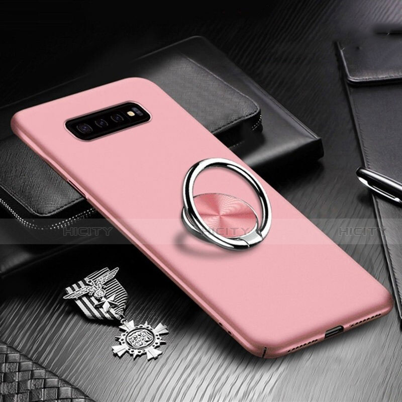 Funda Dura Plastico Rigida Carcasa Mate con Magnetico Anillo de dedo Soporte P01 para Samsung Galaxy S10 Plus Oro Rosa