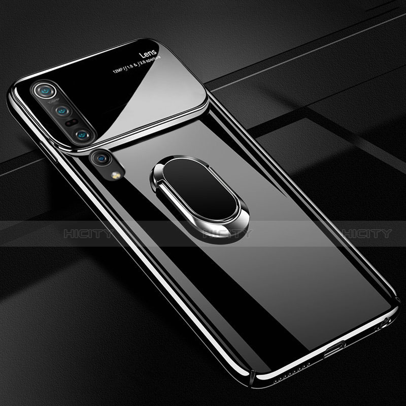 Funda Dura Plastico Rigida Carcasa Mate con Magnetico Anillo de dedo Soporte P01 para Xiaomi Mi 10 Pro Negro