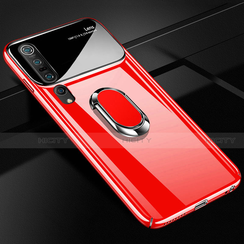 Funda Dura Plastico Rigida Carcasa Mate con Magnetico Anillo de dedo Soporte P01 para Xiaomi Mi 10 Pro Rojo