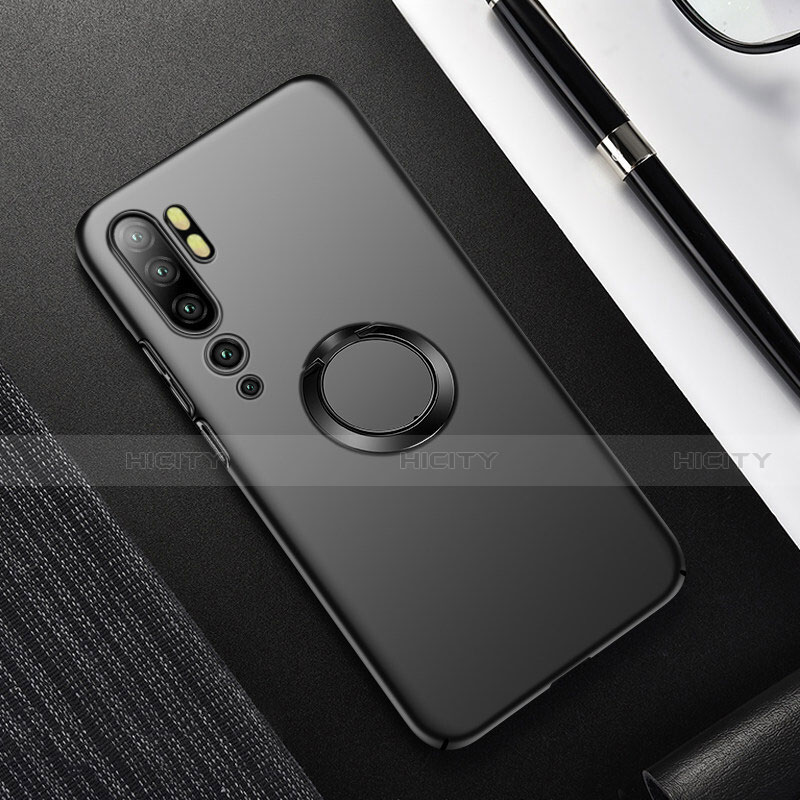 Funda Dura Plastico Rigida Carcasa Mate con Magnetico Anillo de dedo Soporte P01 para Xiaomi Mi Note 10 Negro
