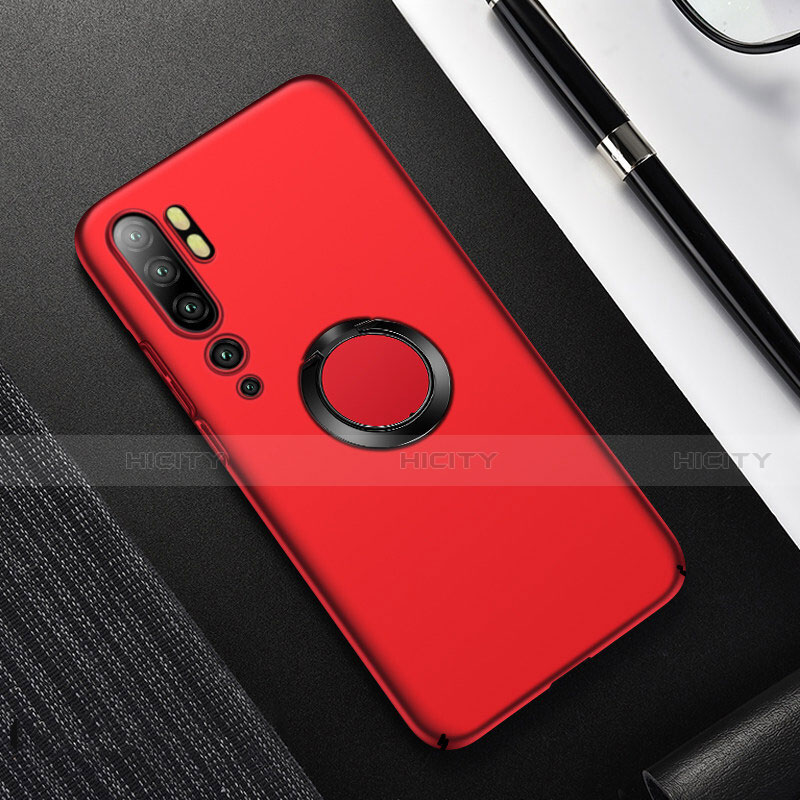 Funda Dura Plastico Rigida Carcasa Mate con Magnetico Anillo de dedo Soporte P01 para Xiaomi Mi Note 10 Pro Rojo