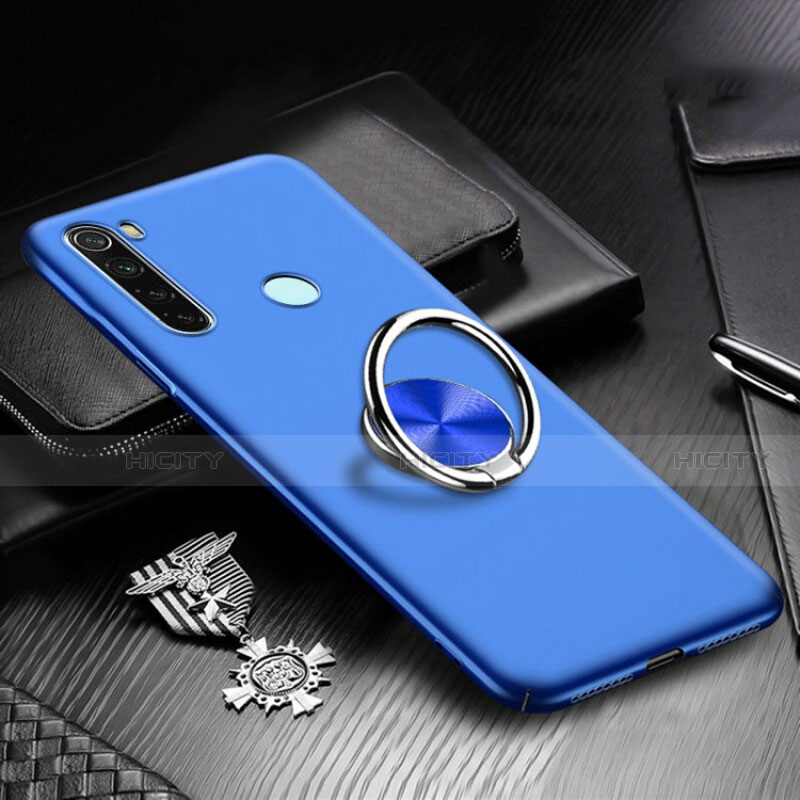 Funda Dura Plastico Rigida Carcasa Mate con Magnetico Anillo de dedo Soporte P01 para Xiaomi Redmi Note 8 Azul