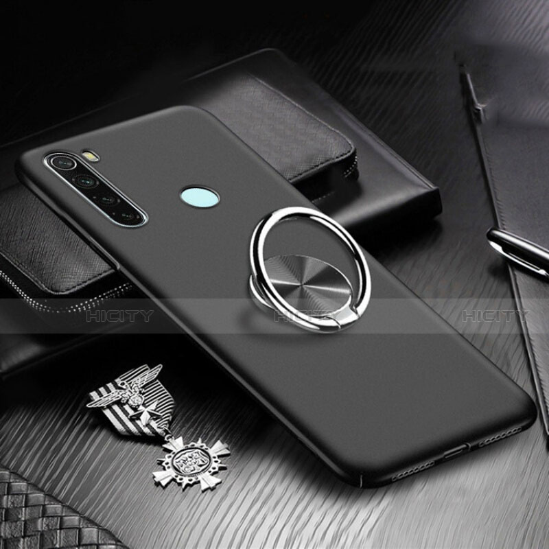 Funda Dura Plastico Rigida Carcasa Mate con Magnetico Anillo de dedo Soporte P01 para Xiaomi Redmi Note 8 Negro