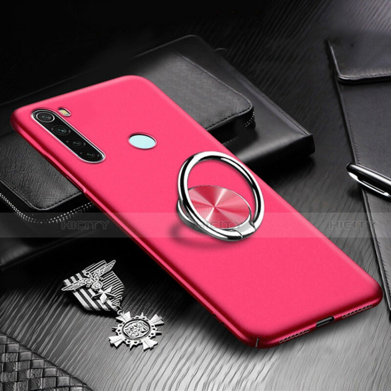 Funda Dura Plastico Rigida Carcasa Mate con Magnetico Anillo de dedo Soporte P01 para Xiaomi Redmi Note 8T Rojo