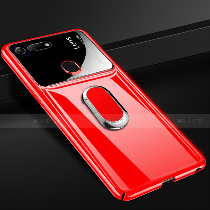 Funda Dura Plastico Rigida Carcasa Mate con Magnetico Anillo de dedo Soporte P02 para Huawei Honor View 20 Rojo