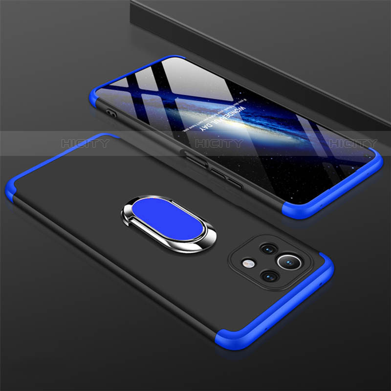 Funda Dura Plastico Rigida Carcasa Mate con Magnetico Anillo de dedo Soporte P02 para Xiaomi Mi 11 5G Azul y Negro