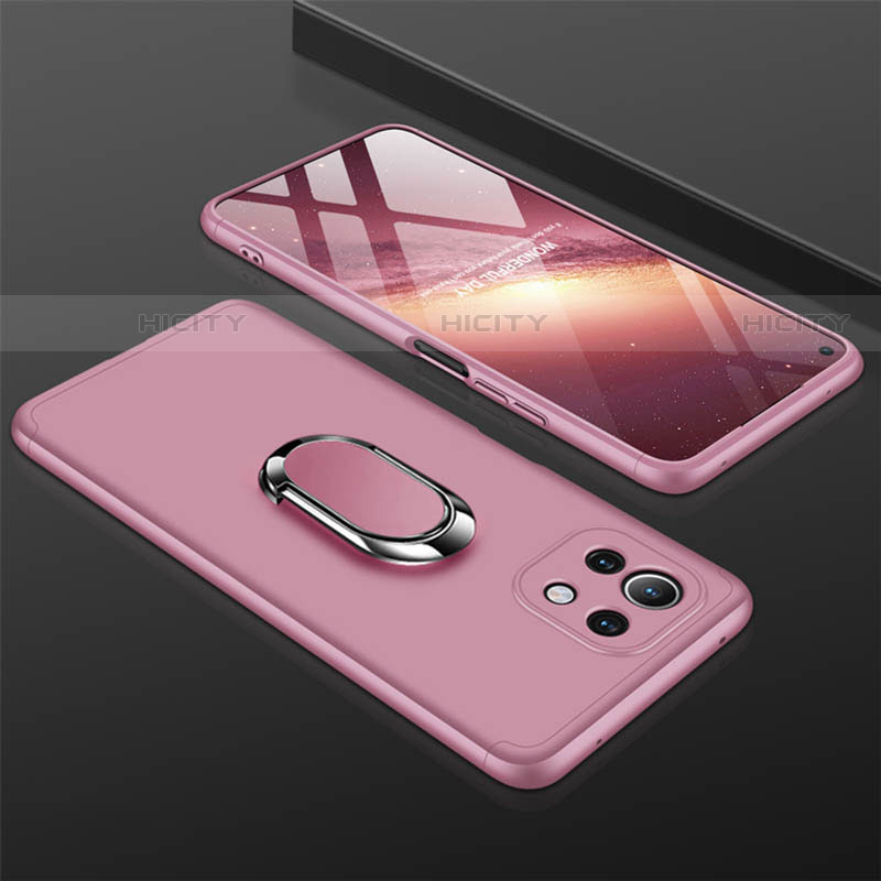 Funda Dura Plastico Rigida Carcasa Mate con Magnetico Anillo de dedo Soporte P02 para Xiaomi Mi 11 5G Oro Rosa